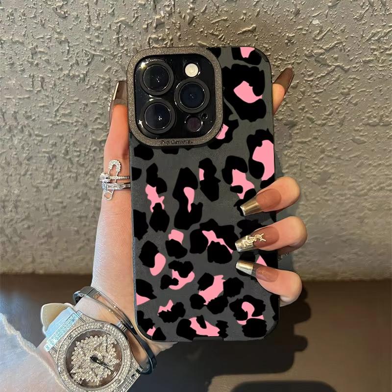 Fashion Pink Leopard Phone Case For iPhone 17 16 15 14 13 12 11 17 Pro Max Air X XR XS Max 16E Plus Shockproof Soft Cover