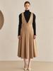 Nub V-Neck Sleeveless Flare Dress - Beige