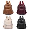 Stylish Pu Leather European Retro Casual Backpack For Women Soft Zipper Closure