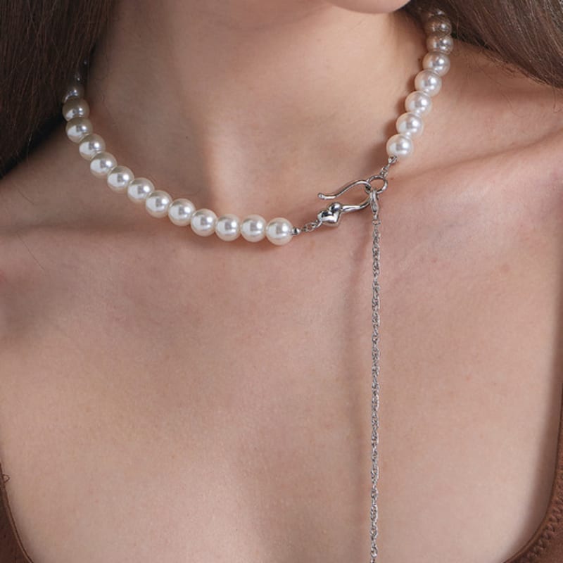 

noonoo fingers Geek Heart Pearl Necklace_10mm Pearl Necklace WHITE GOLD