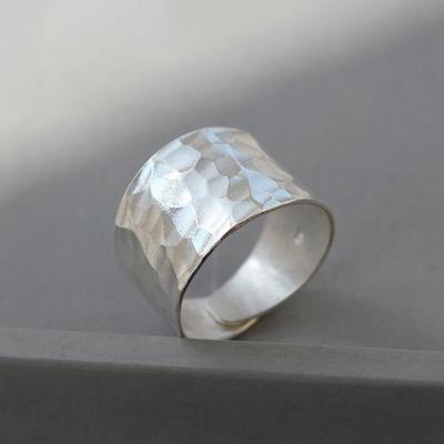 Original   White Fashion Wide Hammer Pattern Ring for Men and Women Unisex Style Simple Classic Ring Banquet Jewelry