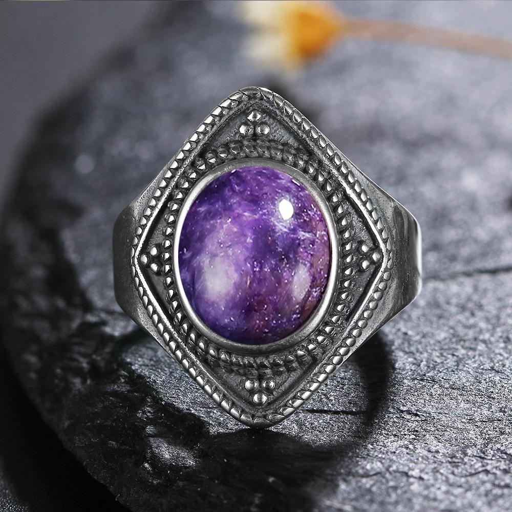 Natural CopperRings Charoite Bead Gemstone Rings for Women Wedding Bands Anniversary Party Gifts Fine Jewelry