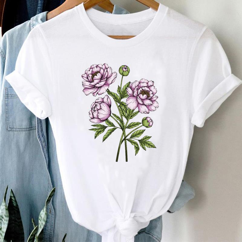 

(European Size) 90s Top Fashion Short Sleeve Tee Flower Watercolor Cute Trend T-shirt Women Clothing Casual Print Lady Female Graphic T-shirt 4XL