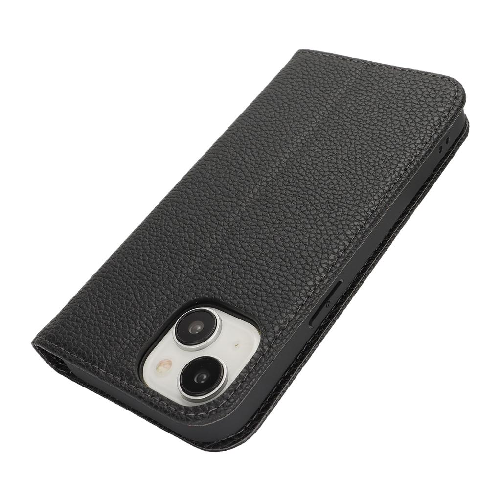 Stand Case for iPhone 15 Litchi Texture Leather Flip Phone Cover with Strap/Wallet