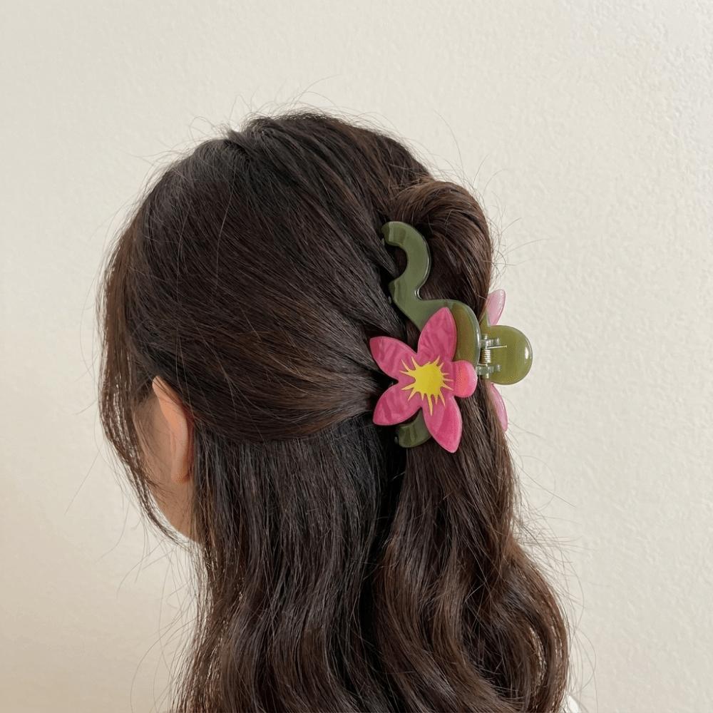 Colorful Flower Hair Claw Hairpin Acetate Shark Clip Personalized Large Hair Clip Girls