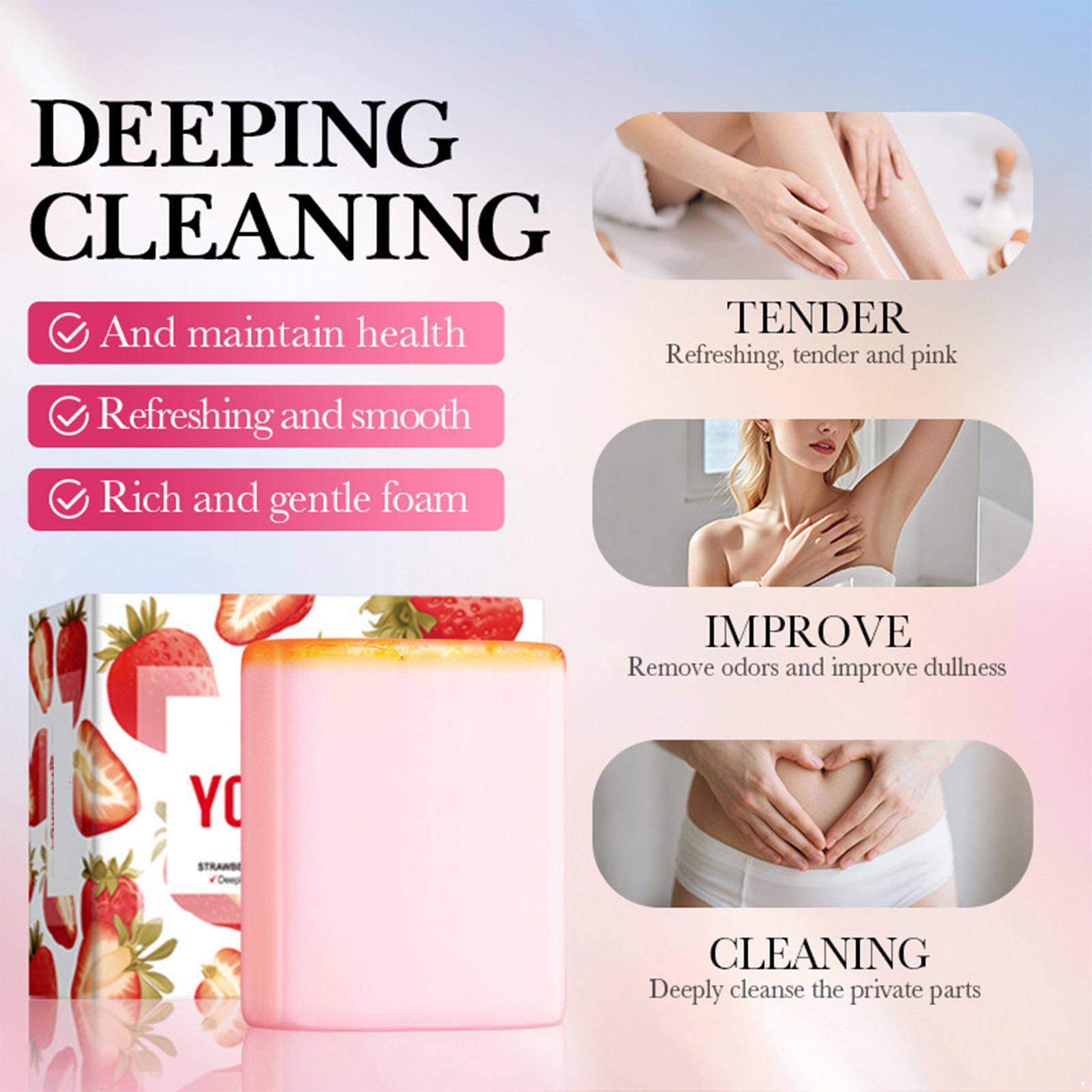 

Strawberry-Fragranced Moisturizing Soap Bar 100g for Women – Includes Foaming Net, Hydrating Gentle Cleanse for Private Care Routine One Size