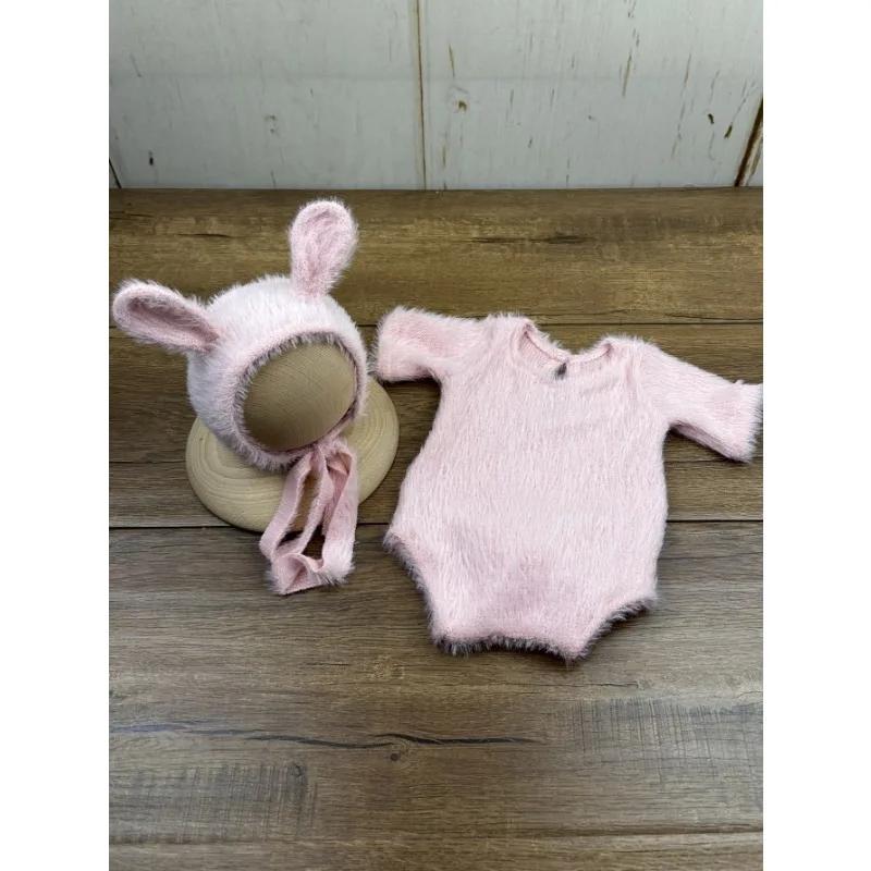 Newborn Knitted Rabbit Doll Outfit Photography Props with Soft Plush Tail Perfect for Baby Cosplay Photoshoots Must-Have