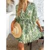 Vacation Casual Printed Lace Up Chiffon Dress