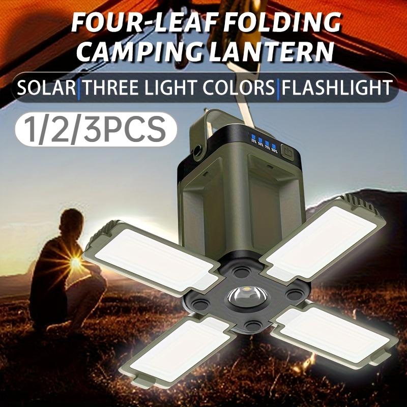 Foldable 4-Leaf Clover LED Lantern, Super Bright 360 Illumination,Solar Power, with Hook, for Camping, Fishing, Blackout, Durable Outdoor Light
