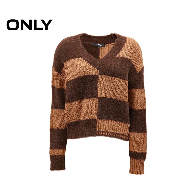 ONLY Women's Color-Block V-Neck Loose Knit Sweater