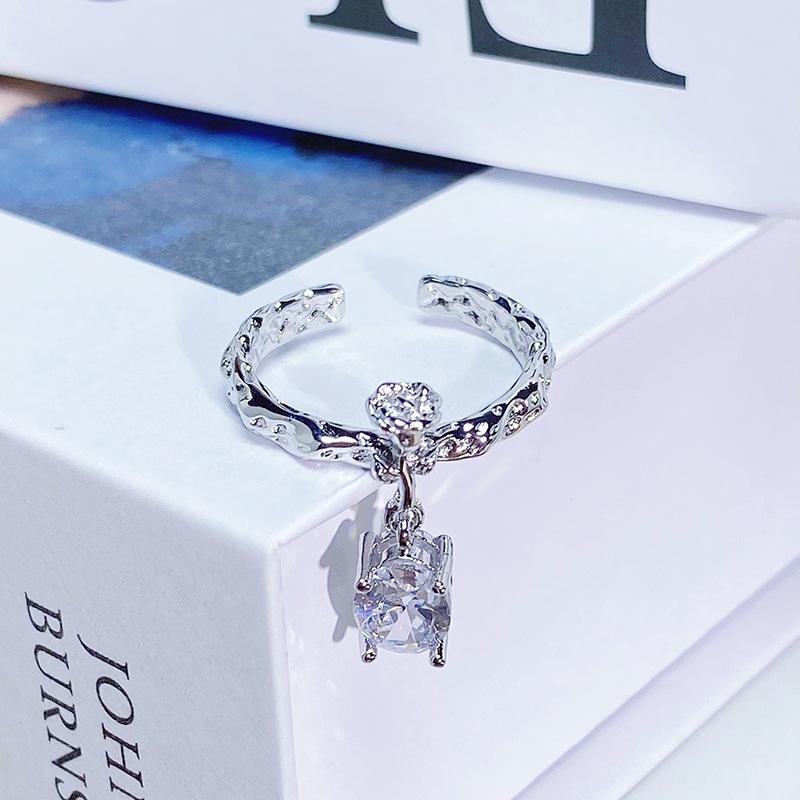 Sweet Light Luxury Zircon Super Flash Exquisite Open Ring Niche High-End Sense Stacking Wearing Colored Treasure Ring Women'S Model