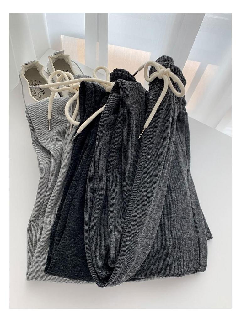 Petite Grey Drawstring Wide-Leg Pants - Women's Casual Loose Fit, Slimming Straight-Leg Design, 145-150.