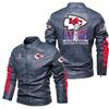 Spring and Autumn pu locomotive motorcycle leather jacket large size leather jacket NFL Super Bowl Chiefs leather jacket