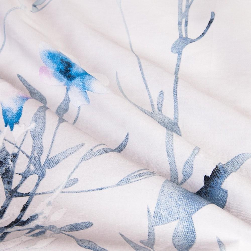 Cotton Bedding 220x200 Satin COTTON Light with Pastel Blue Flowers