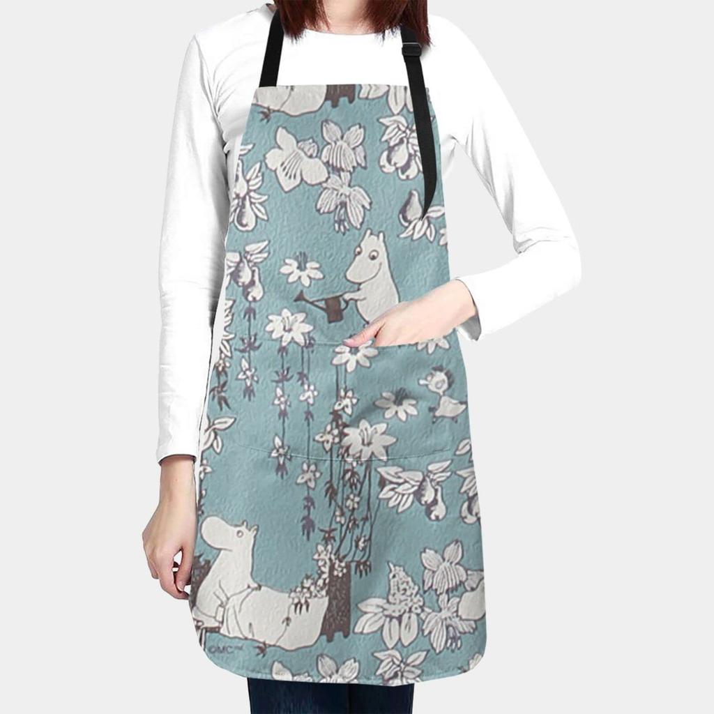 Moomin Simple and Cafe with Oxford and Kitchen Childcare Work Easy to Move Around 70cm x 84cm Apron, H-Shaped Apron, Stylish, Apron, Wrinkle-Resistant