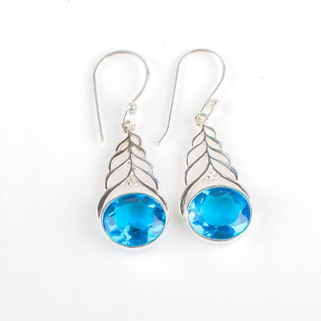 Swiss Blue Topaz Gemstone 925 Sterling Silver Jewelry Drop/Dangle Earrings 1.64" CE-1-9