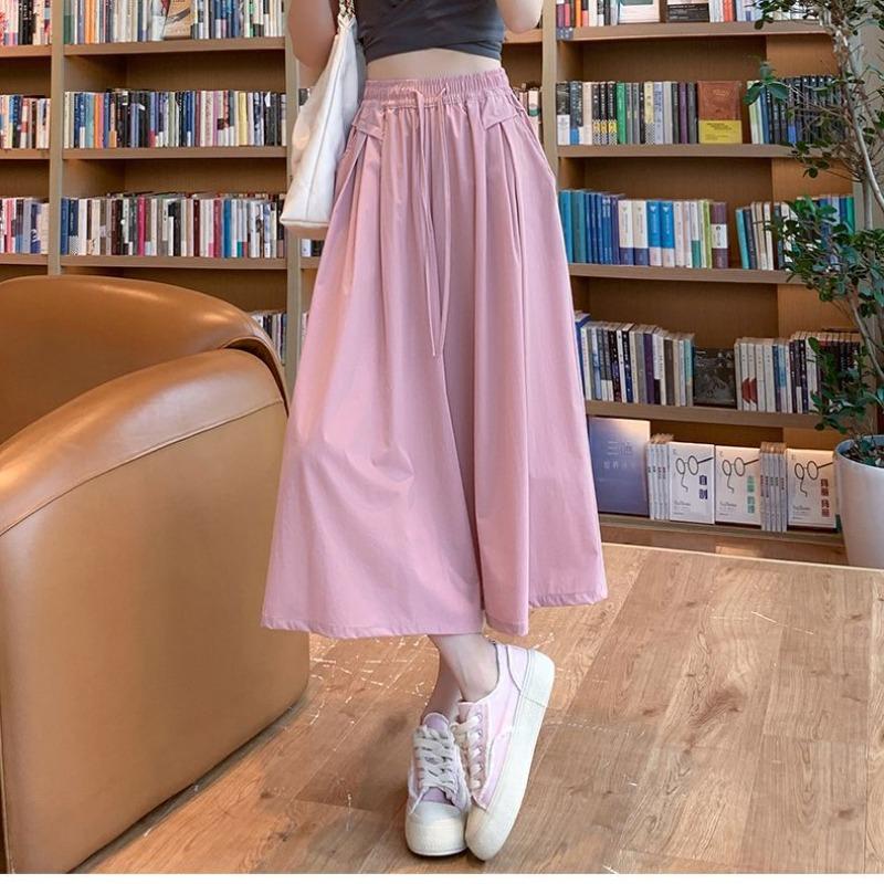Ice silk cool wide-leg culottes women's summer small high waist large size casual half-body Yamamoto trousers skirt