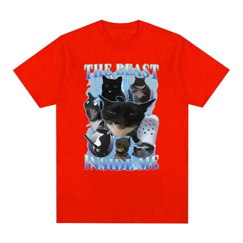 Men's Funny Cat Pattern Printed Short Sleeve Summer Casual Versatile Street Atmosphere T-shirt Cool Breathable Oversized Top