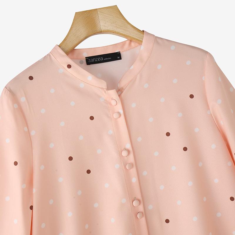 ZANZEA Women Round Neck Loose Casual 3/4 Sleeve Print Blouse