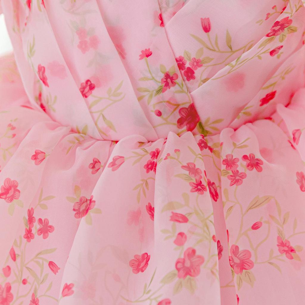 Einjähriges Blumenprinzessinnenkleid mit Puffärmeln und Mesh-Rock für Feiertagsaufführungen