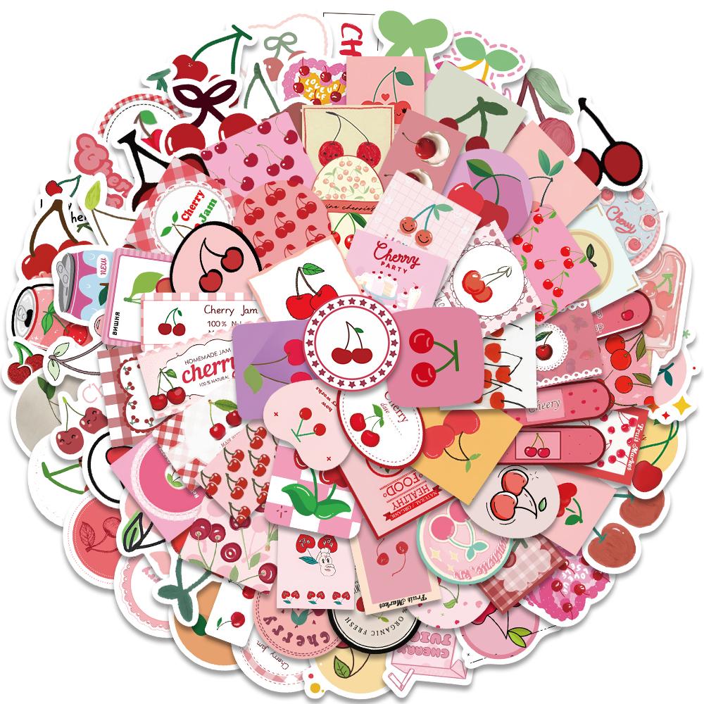 90Pcs Cartoon Kawaii Pink Sweet Fruit Liqueur Cherry Jam Juice Stickers Laptop Guitar Phone Stationery Graffiti Kids Sticker