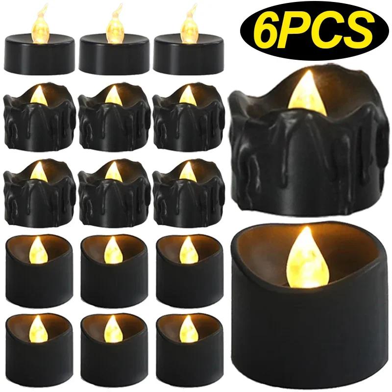 Black LED Candle Lamp Battery Operated Tea Light Flameless Fake Electronic Candle Halloween Party Decoration Flashing Table Lamp