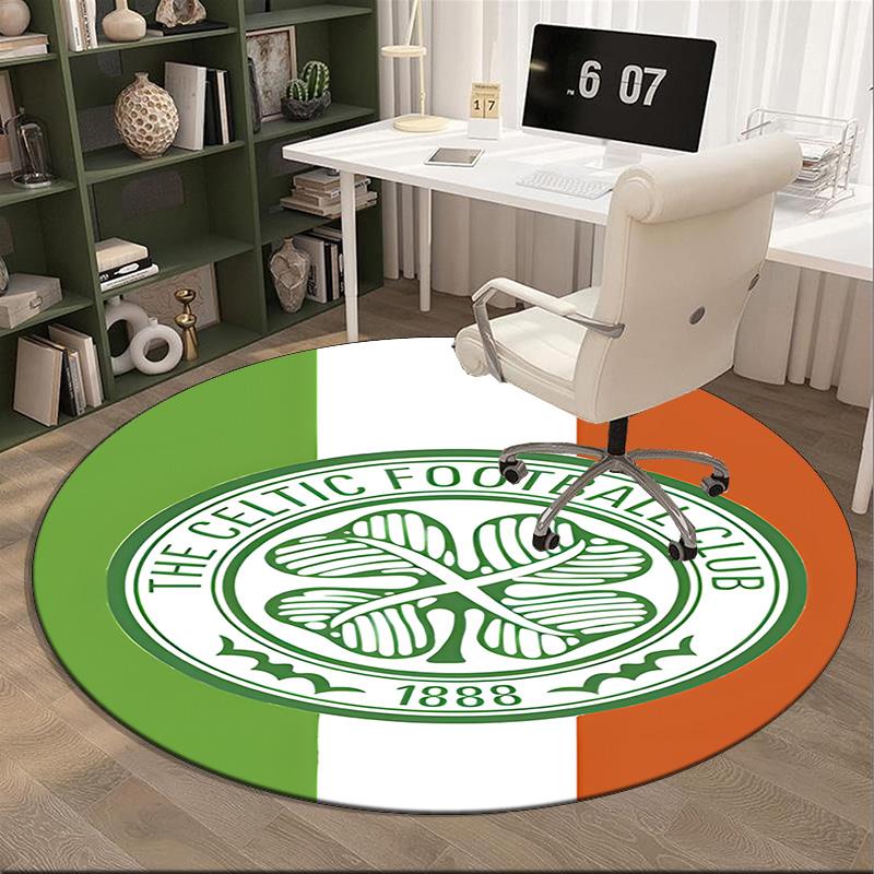 1PC round rug Cel-tic Football Club Crest Printed Round Area Rug ,Rug For Home Office, Round Chair Rug, Decorative Carpet Fan gifts Christmas gift
