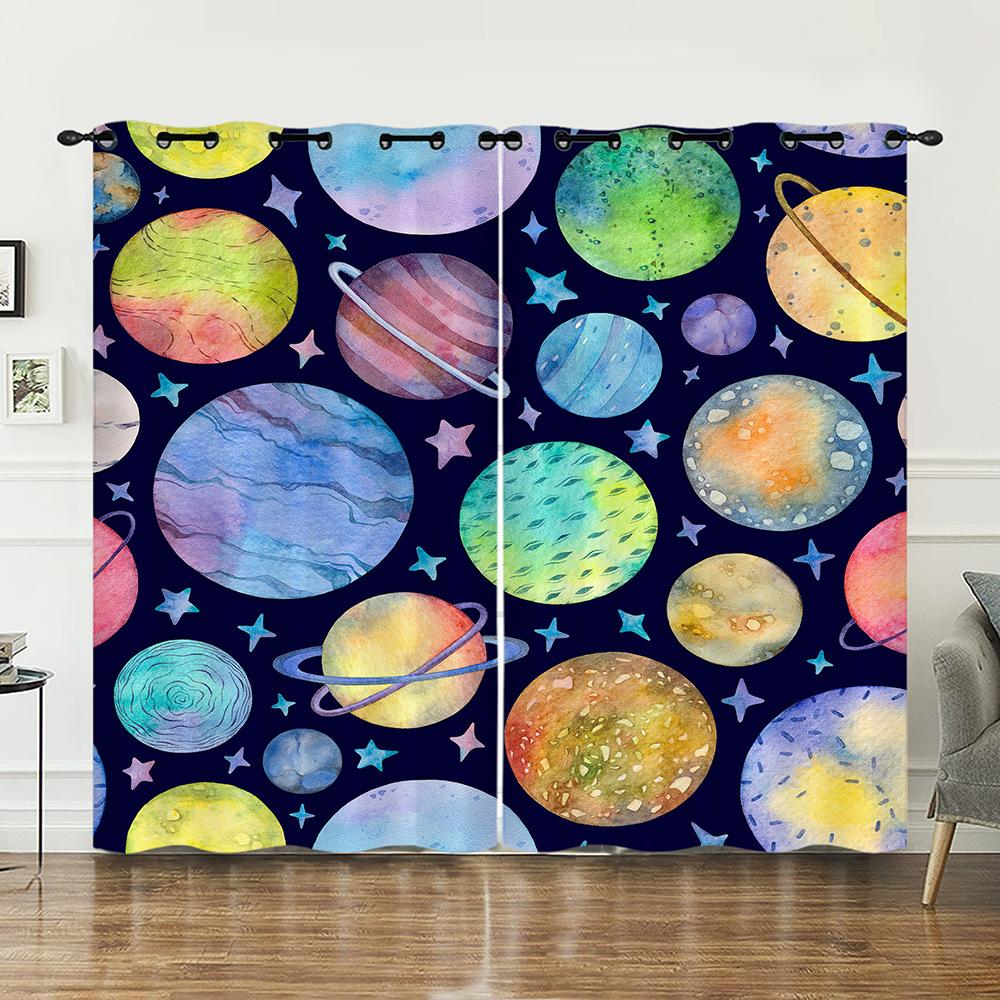 

Curtains Bedroom Curtains Digital Printing Astronaut Planet Starry Sky Blackout Curtains 97cm*114cm*2