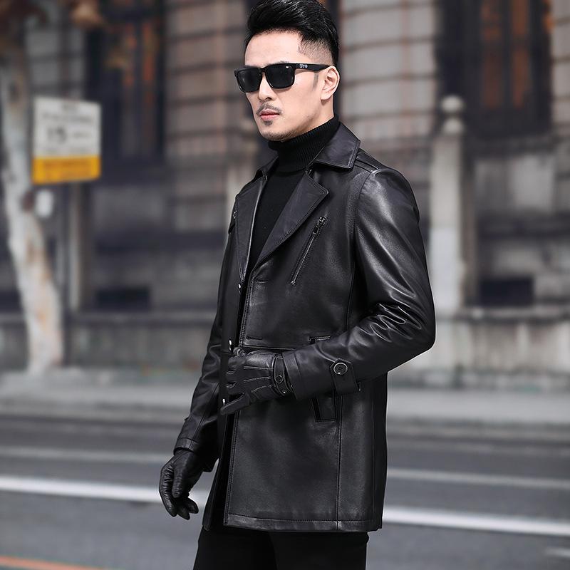Spring and Autumn Genuine Leather Jacket Men's Mid-Length Men's Suit Sheepskin Jacket Business Windbreaker