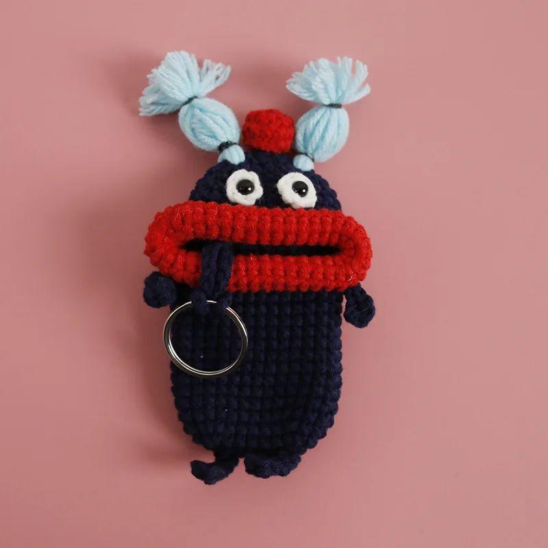 Lustige Häkel-Schlüsselanhänger Stricken Niedliche Wurstmund-Puppe Schlüsselhalter Nützliche Gestrickte Aufbewahrungstasche Schlüsselanhänger Für Autoschlüssel Großhandel