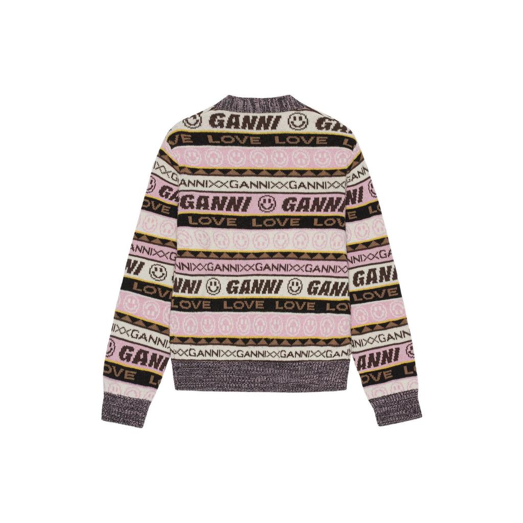Ganni FW22 Letter Graffiti Print Knitted Cardigan Women Cardigans Multicolor K1830-554