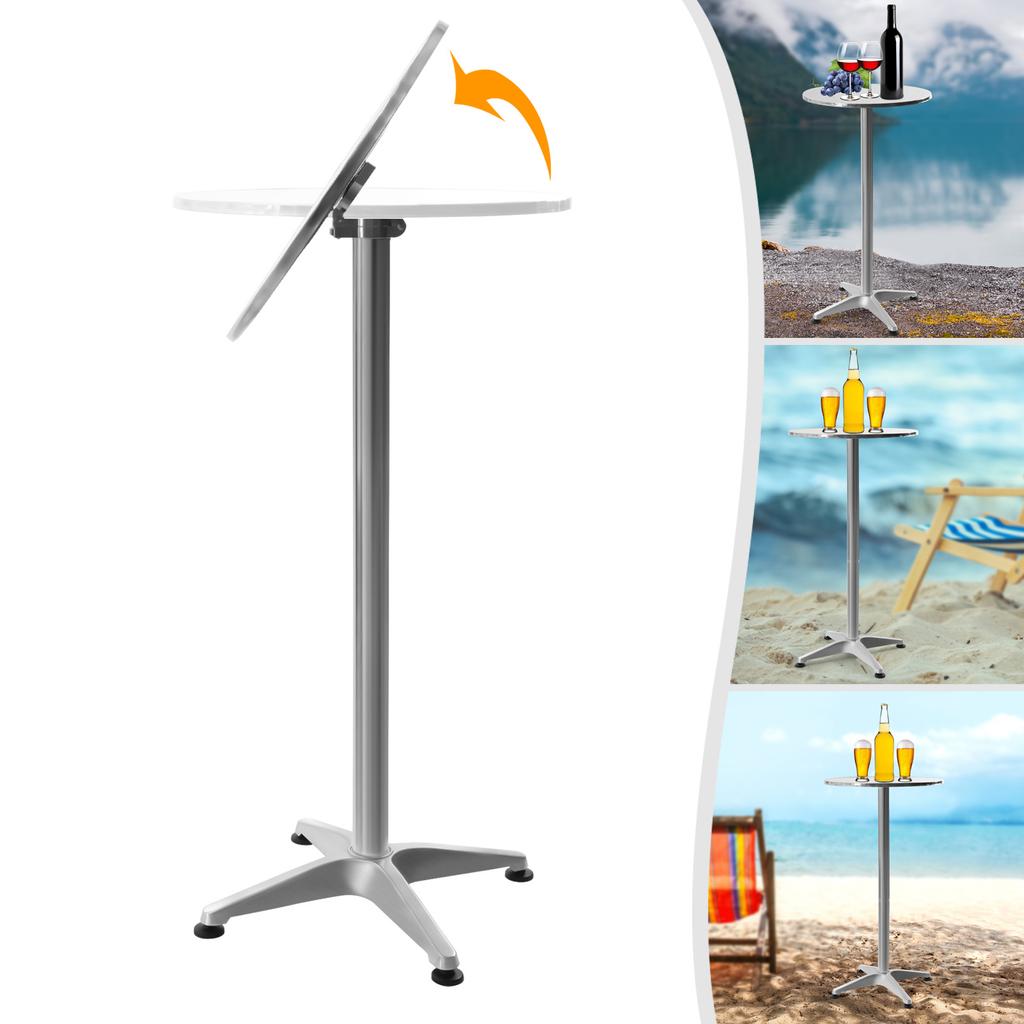 Versatile Outdoor Bar Table, Round Aluminum Indoor-Outdoor Table with Base, Tall Folding Pub Dining Table, Metal Round Table