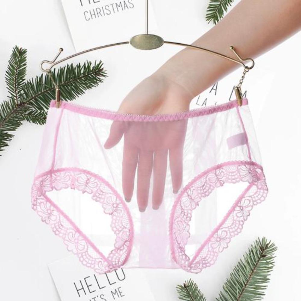 Women Panties Mid Waist Breathable Stretch Soft See-through Floral Lace Sexy Ladies Briefs Underpants Underwear Daily Life