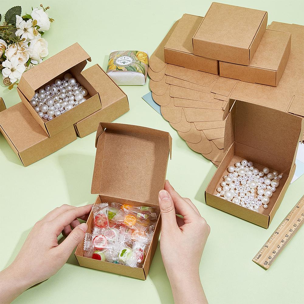 50pcs Foldable Square Paper Storage Gift Boxes Paper Packaging Cases BurlyWood 9.5x9.5x3.5cm