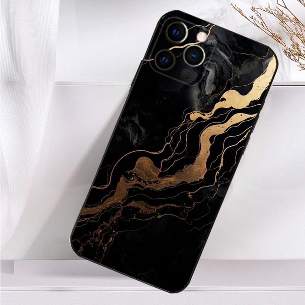B-Black Gold Marble Art Phone Case For iPhone 16,15,14,13,12,11 Plus,Pro Max,XS,X,XR,SE,Mini,8,7 Soft Silicone Black Cover