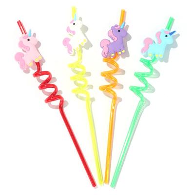 Pack of 4 Reusable Unicorns Straws Animal Theme Plastic Drinking Straw for Kid Baby Shower Birthday Party Supplies Gift