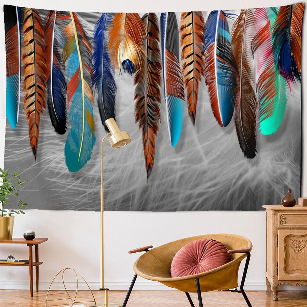 Tapiserie Psychedelică cu Pene Agățată pe Perete Artă Stil Boem Tapiz Hippie Colorat Mister Dormitor Cameră Decor Acasă