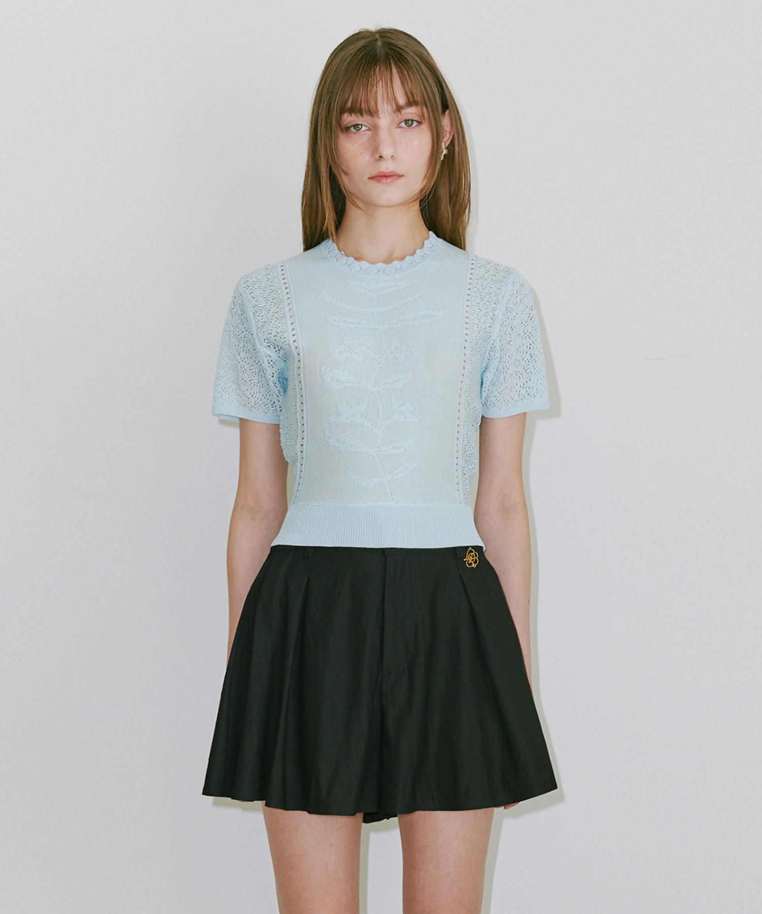 Belloel Flower Jacquard Half Knit Sky Free