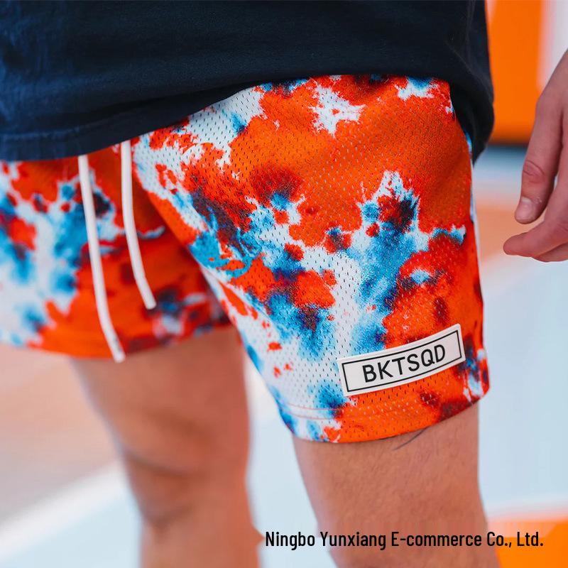 BKTSQD Men's Quick-Dry Splatter-Ink Mesh Basketball Shorts