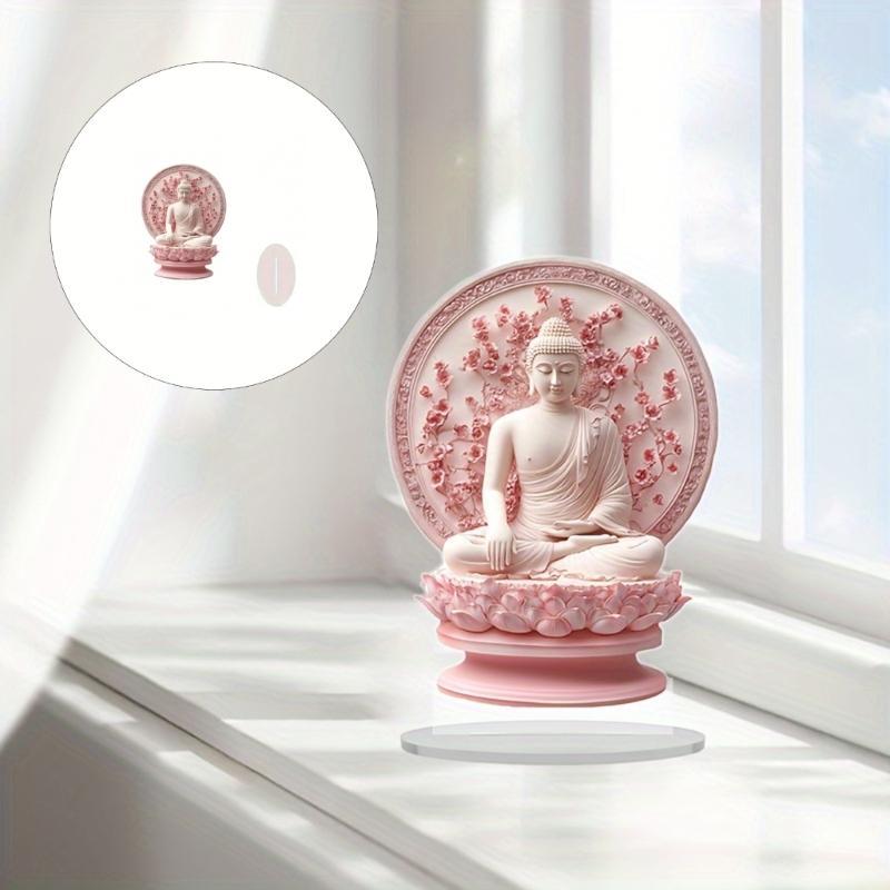 Scultura Buddha Meditante Statua Acrilica Piatta 2D Statuetta Buddista Decorazioni Spirituali Ornamento da Tavolo per Casa e Ufficio