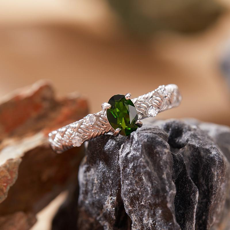 Simple S925 Sterling Silver Set With Natural Sapphire Topaz Tanzanian Diopside Colored Treasure Ring Female Index Finger Ring