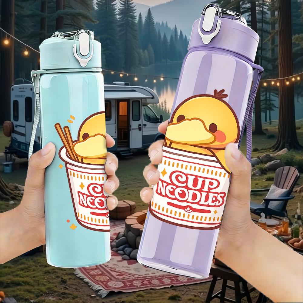1PC Fried Chicken Bucket Cartoon Pattern 750ml Color Plastic Sports Water Bottle Leakproof Flip Straw Lid Suitable for Sports Office Home Use