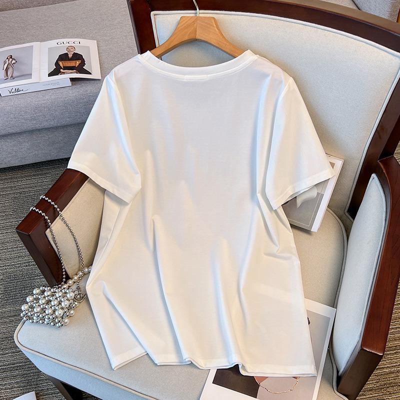 Women's Plus Size Slimming Loose Mid-Length Round Neck Short Sleeve T-shirt 200/300/350 Jin 6308