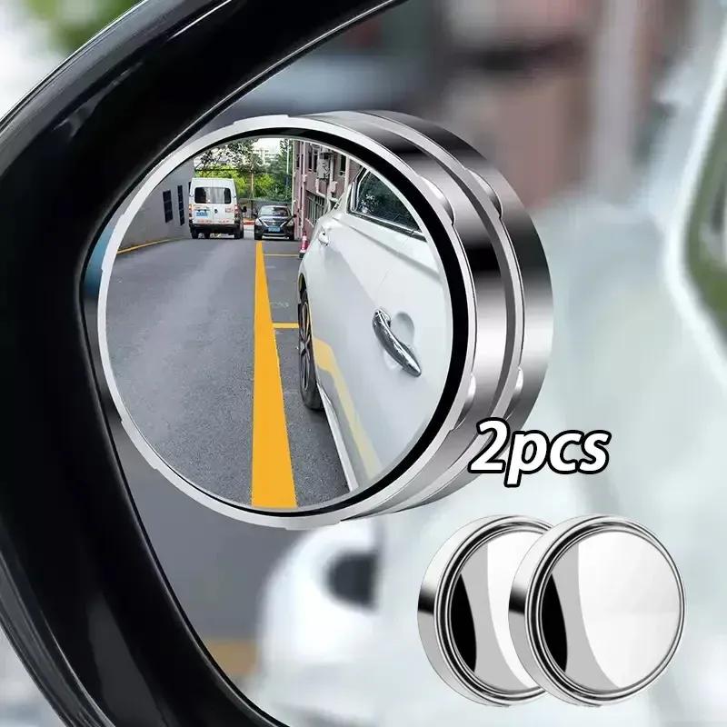Car rearview mirror, small circular mirror, 360 degree blind spot mirror, high-definition wide-angle reflective auxiliary mirror Black 2pcs