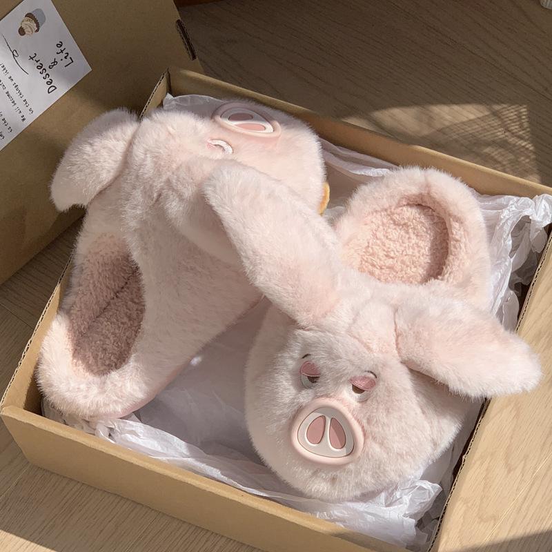 Women's Flying Pig Plush Cotton Slippers - 2025 Winter Edition: Non-slip, Thickened, and Warm.