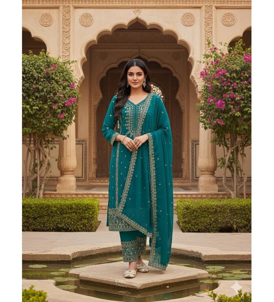 Indian Designer Faux Georgette Salwar Suit Set Women Bollywood Party Wear Salwar Kameez