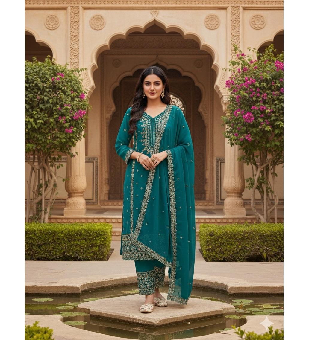 Индийский дизайнерский женский набор salwar-камиз из искусственного жоржета, одежда для вечеринок в стиле Болливуд M зелёный
