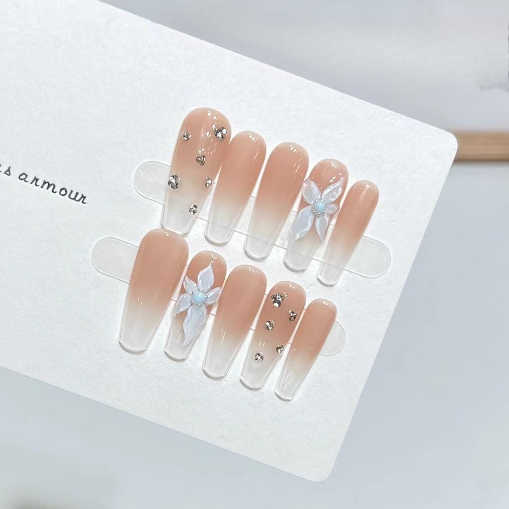 Reine Handarbeit Maniküre Träger High-End Temperament Reine Nude Farbe Französisch Handbemalt Eisblume Abnehmbarer Falscher Nagel Patch