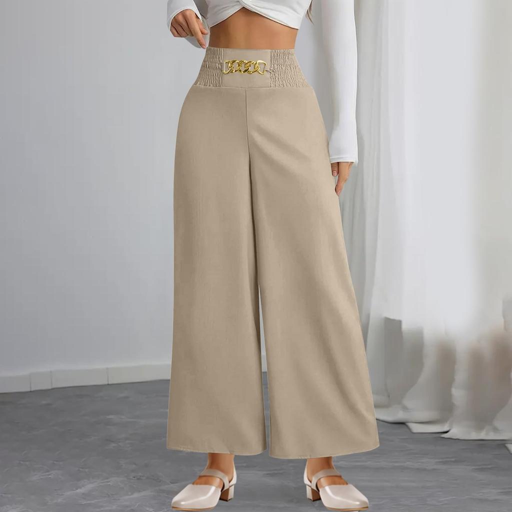 Ladies' Summer Elastic Waistband Solid Color Multi Pocket Workwear Loose Pants