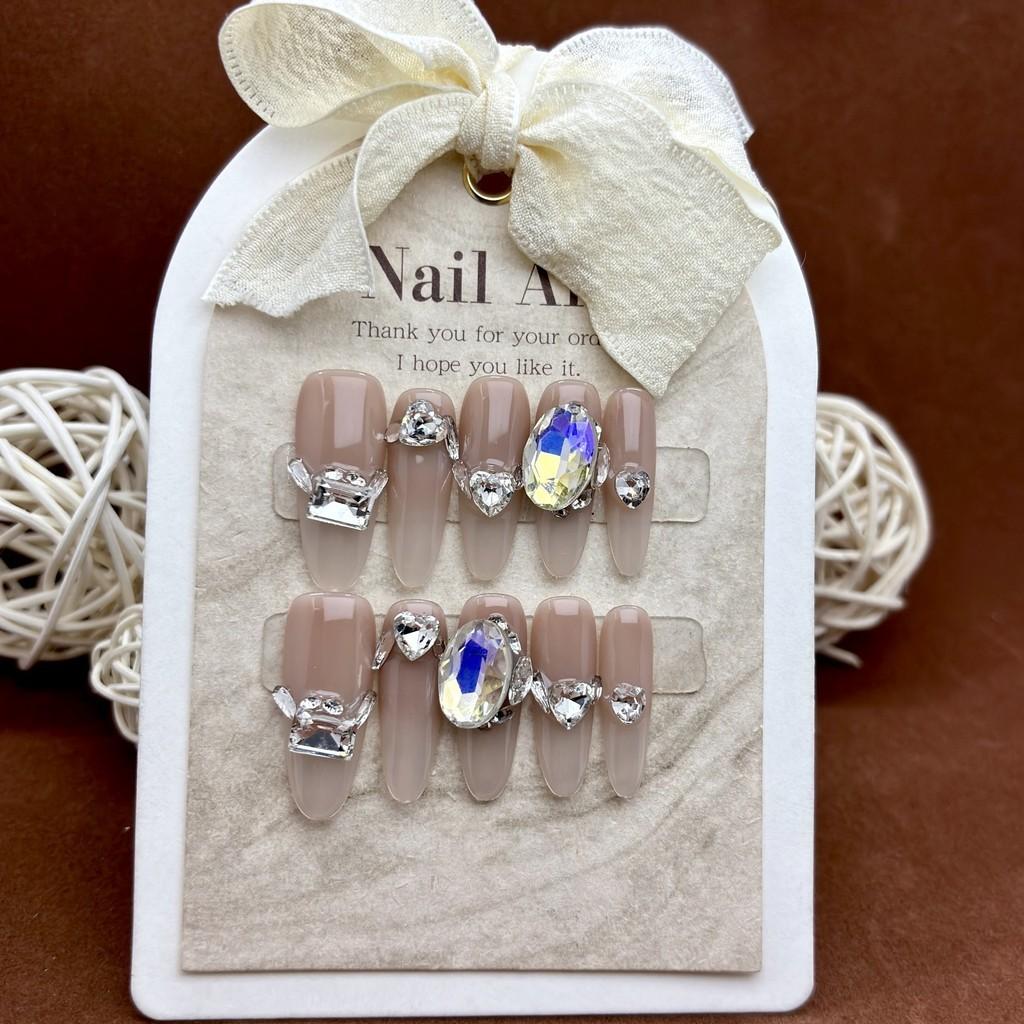 

Nail Artificial Nude Gradient Diamond Gorgeous Mid Long Style Wearable Manicure L